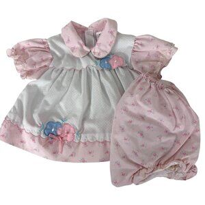 VTG Sears Baby Girls Infant Toddler Dress 24 Months Pink & White Floral Bloomers
